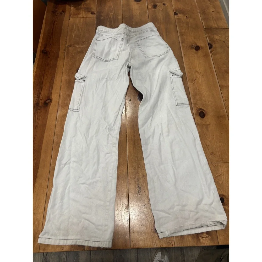 Women's TG.XS Light Gray Cotton Cargo Wide Leg Pants Made in Italy